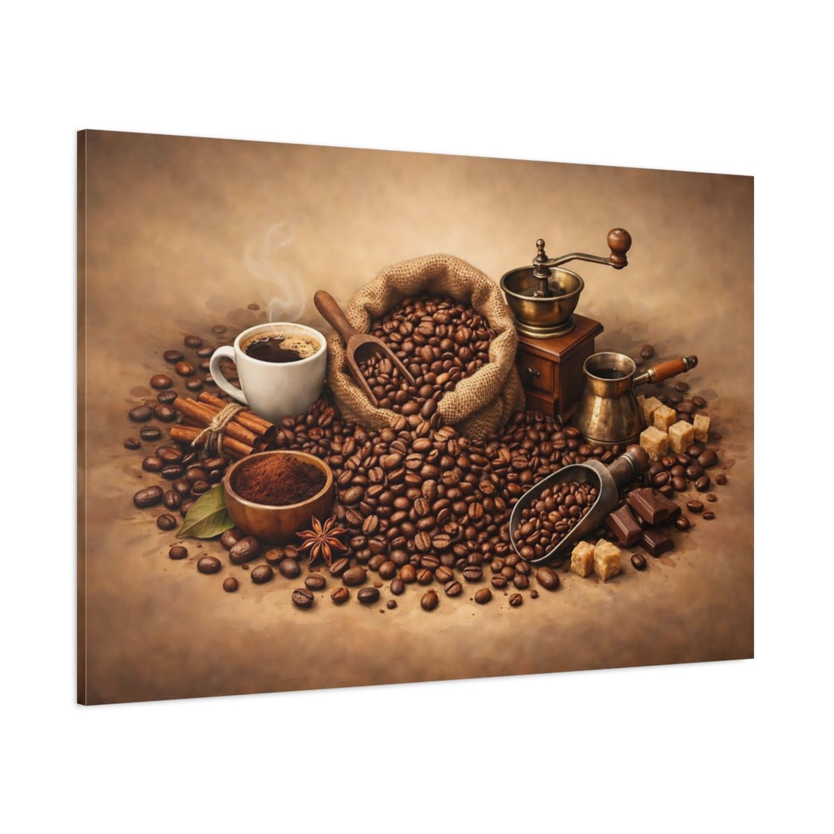 Vintage Coffee Beans Brown Theme - Canvas Wall Art Print - YesArtYes