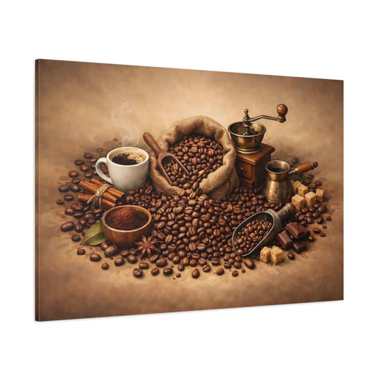Vintage Coffee Beans Brown Theme - Canvas Wall Art Print - YesArtYes