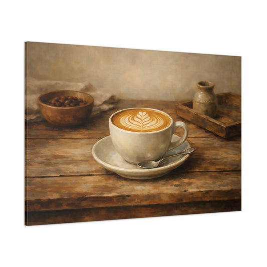 Main Mockup. Vintage Coffee Cup Brown And Beige shown as stretched canvas wall art