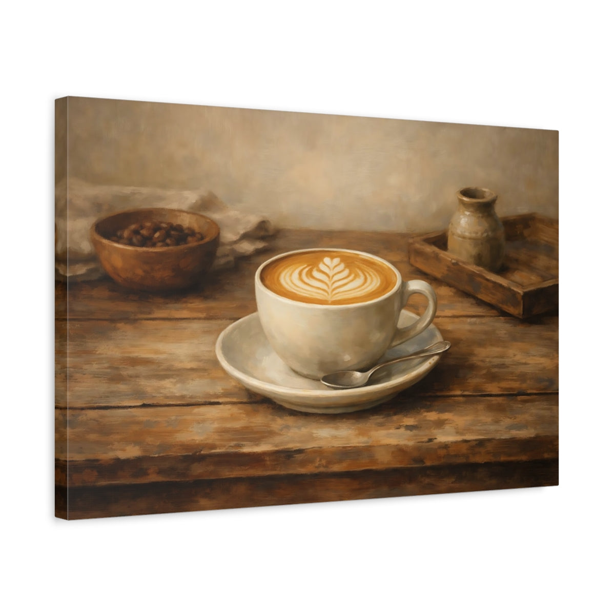 Side Mockup 3. Vintage Coffee Cup Brown And Beige shown as stretched canvas wall art
