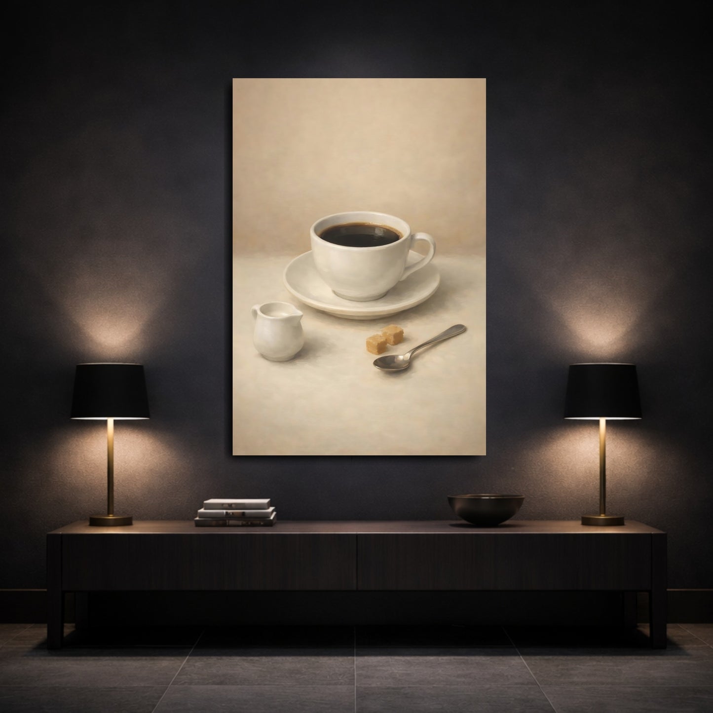 Mockup 2. Vintage Coffee Cup Brown And Beige shown as stretched canvas wall art
