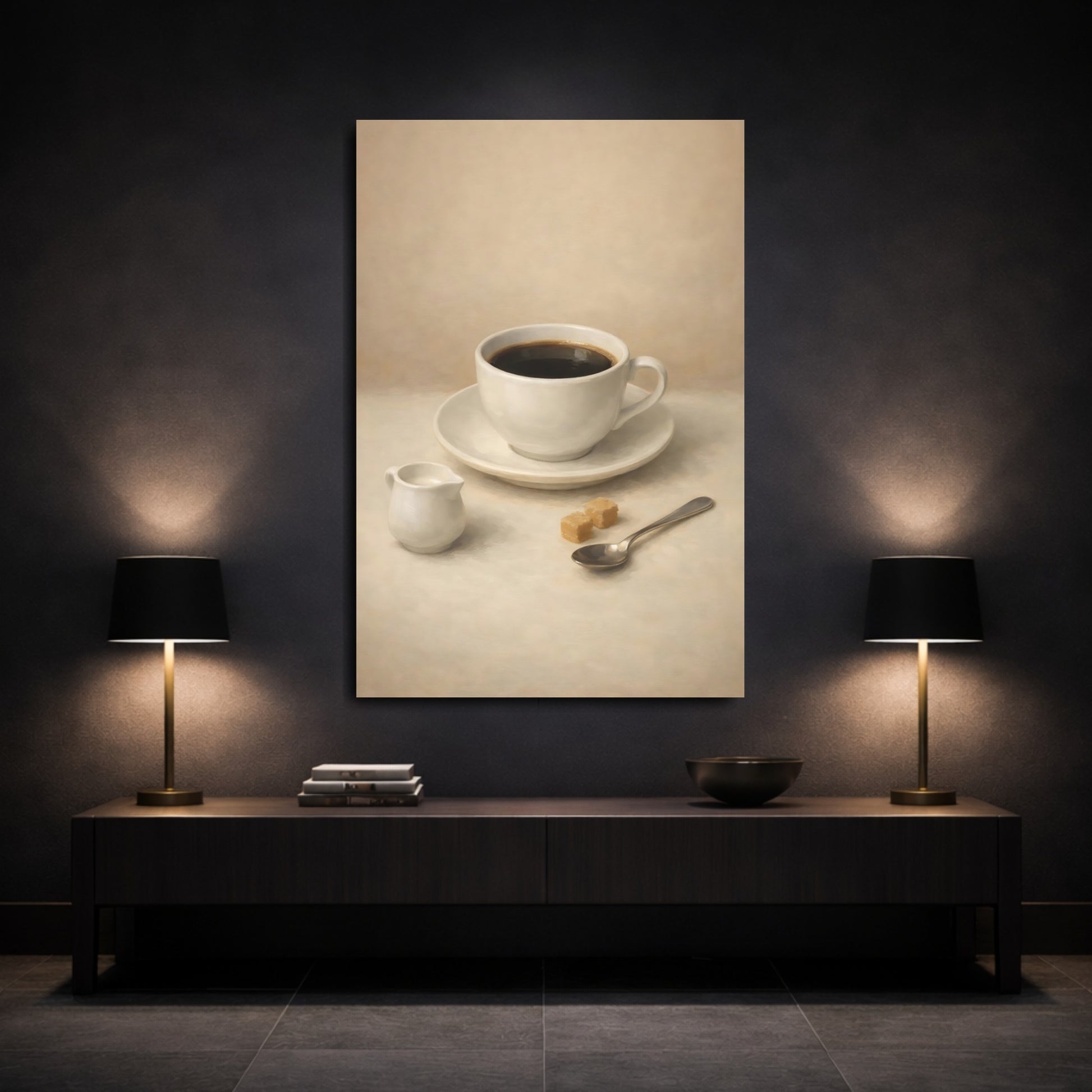 Mockup 2. Vintage Coffee Cup Brown And Beige shown as stretched canvas wall art