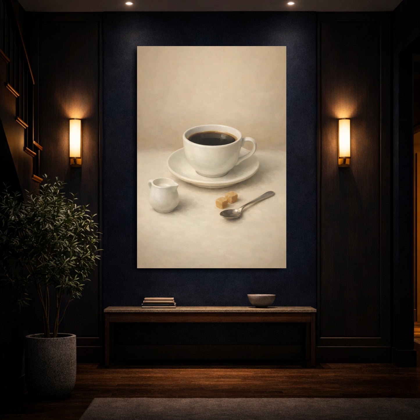 Mockup 3. Vintage Coffee Cup Brown And Beige shown as stretched canvas wall art
