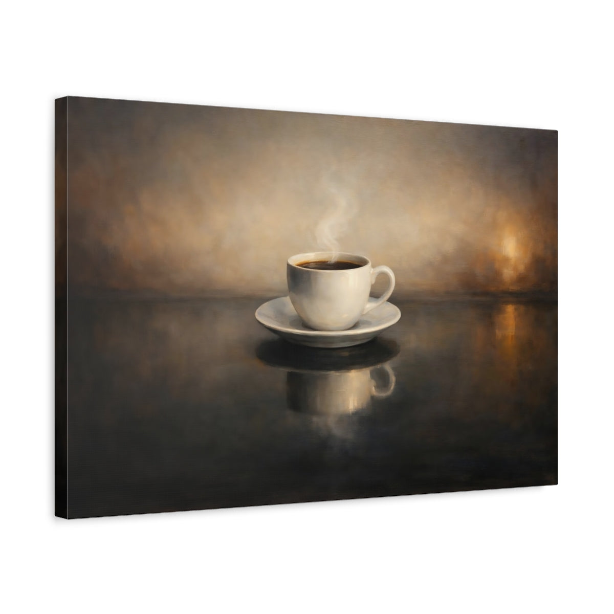 Side Mockup 3. Vintage Coffee Cup Brown And Black shown as stretched canvas wall art