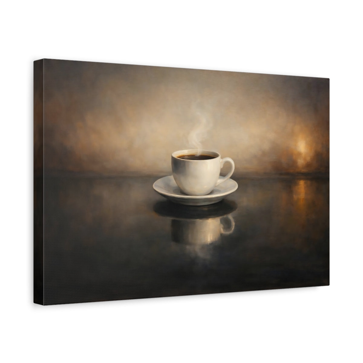 Side Mockup 4. Vintage Coffee Cup Brown And Black shown as stretched canvas wall art