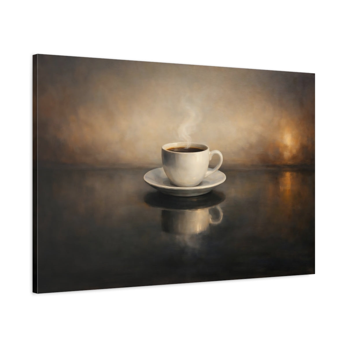 Side Mockup 1. Vintage Coffee Cup Brown And Black shown as stretched canvas wall art