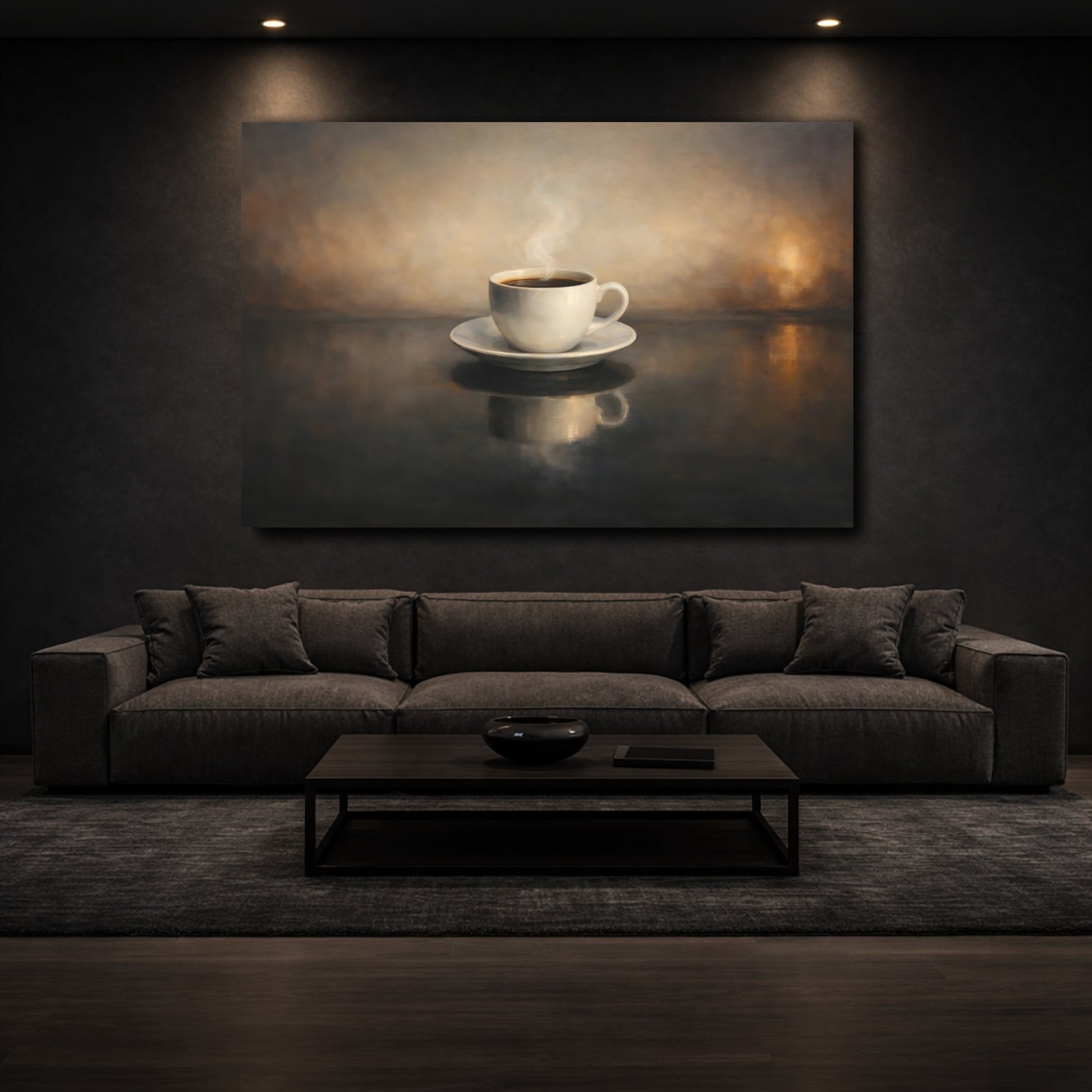 Mockup 2. Vintage Coffee Cup Brown And Black shown as stretched canvas wall art