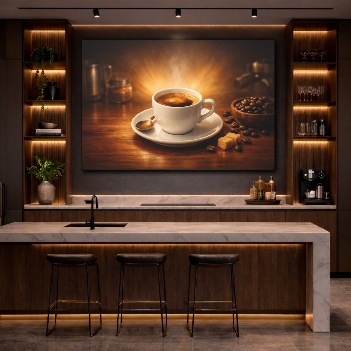 Vintage Coffee Cup Brown And Gold - Canvas Wall Art Print - YesArtYes