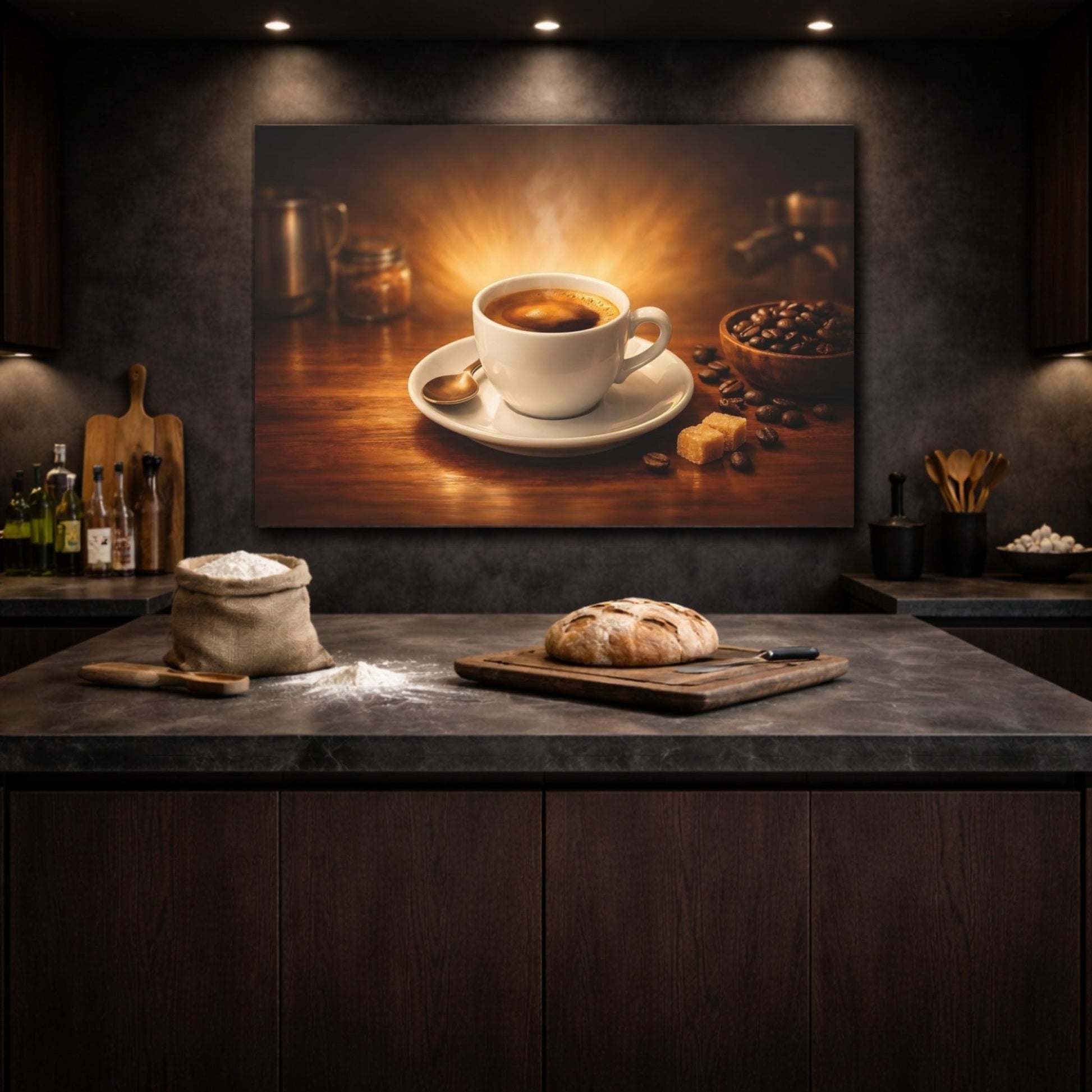 Vintage Coffee Cup Brown And Gold - Canvas Wall Art Print - YesArtYes