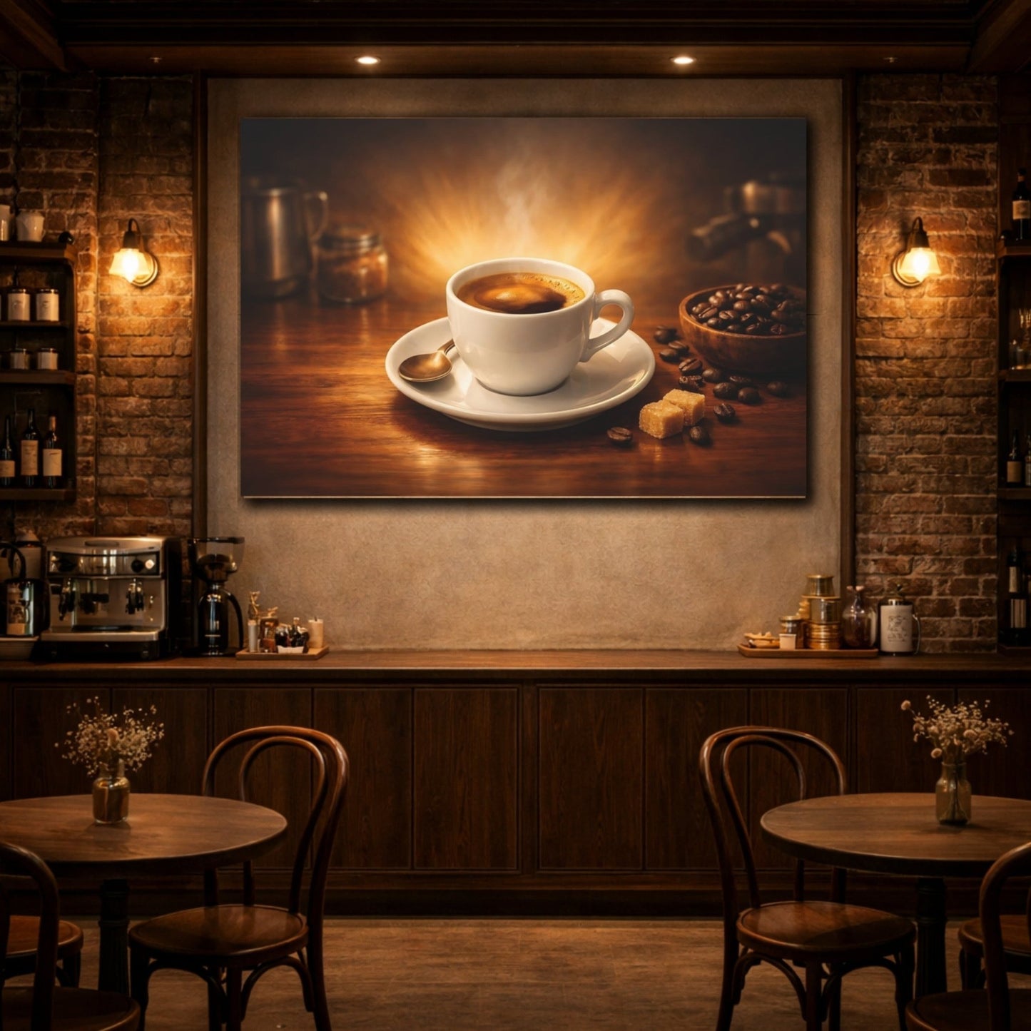 Vintage Coffee Cup Brown And Gold - Canvas Wall Art Print - YesArtYes