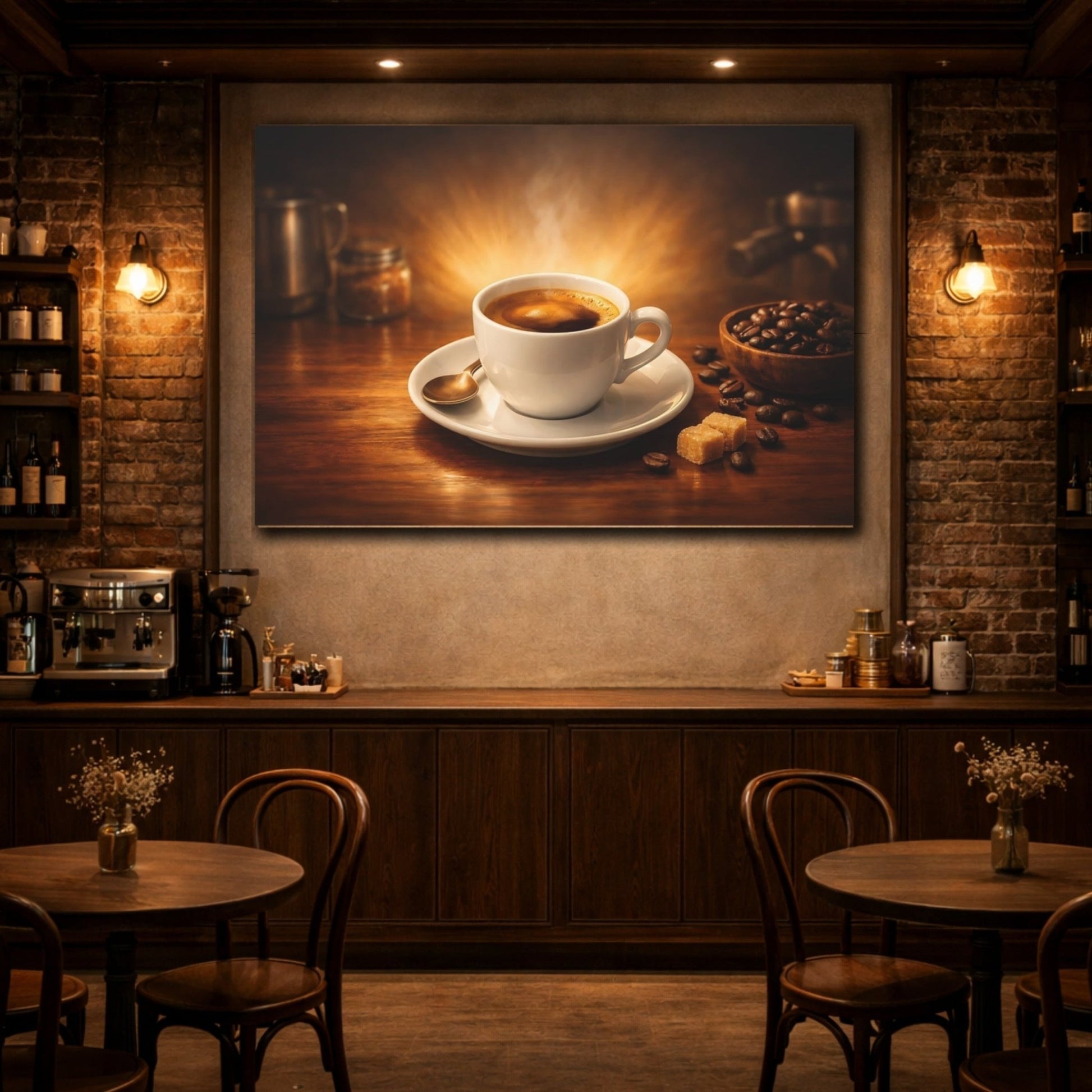 Vintage Coffee Cup Brown And Gold - Canvas Wall Art Print - YesArtYes