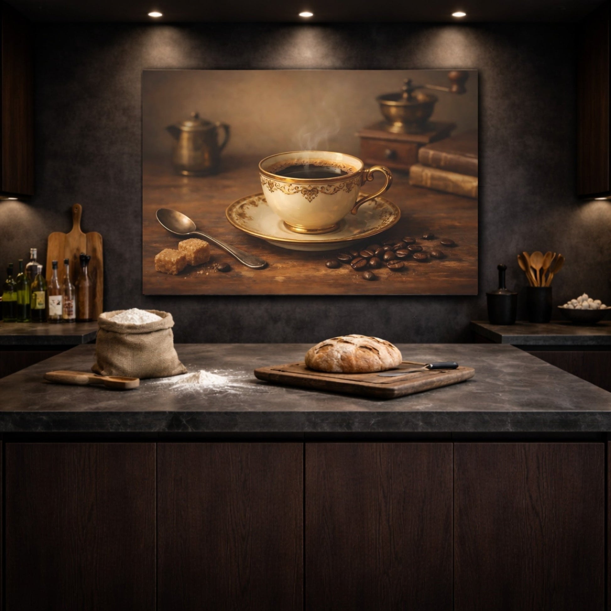 Vintage Coffee Cup Brown Gold - Canvas Wall Art Print - YesArtYes