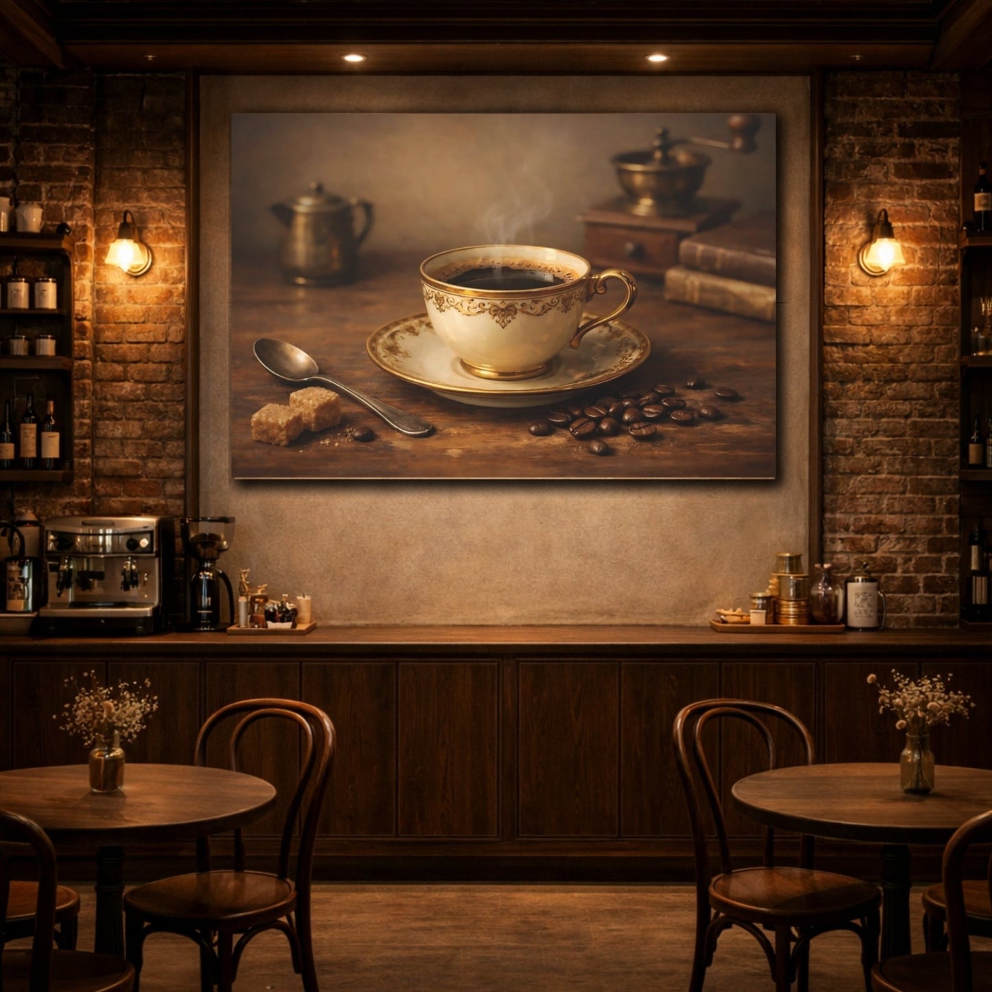 Vintage Coffee Cup Brown Gold - Canvas Wall Art Print - YesArtYes