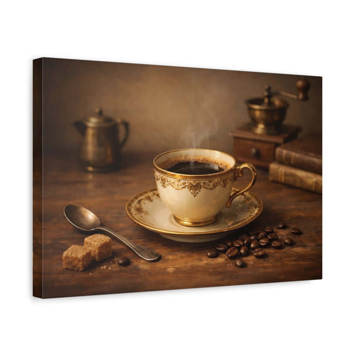 Vintage Coffee Cup Brown Gold - Canvas Wall Art Print - YesArtYes