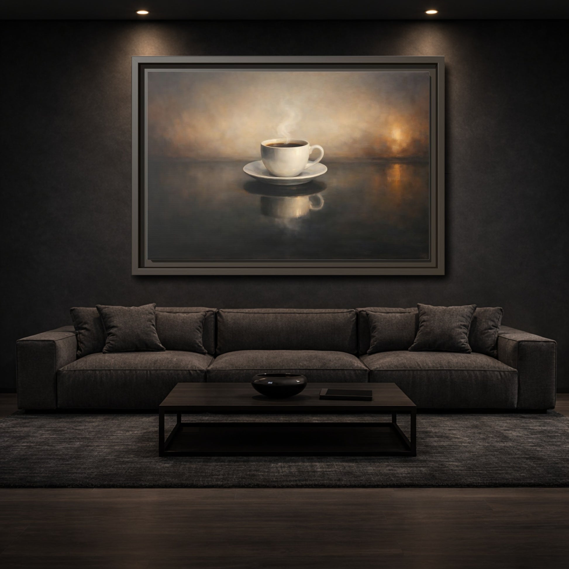 Mockup 2. Vintage Coffee Cup Warm Brown Coffee shown as stretched canvas wall art