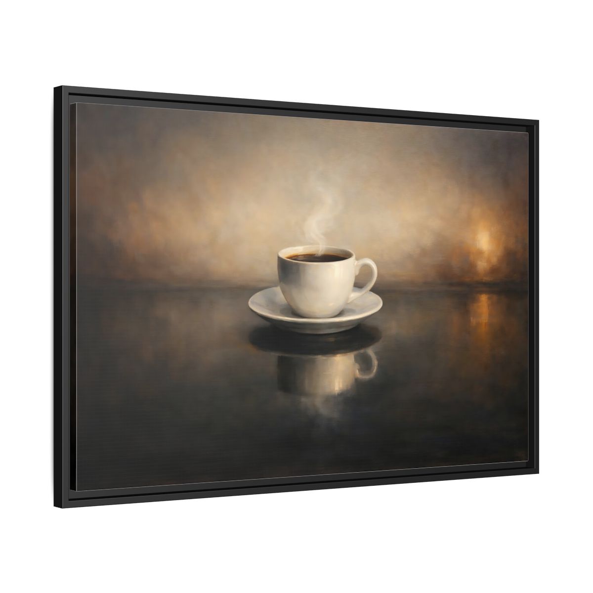 Side Mockup 13. Vintage Coffee Cup Warm Brown Coffee shown as stretched canvas wall art
