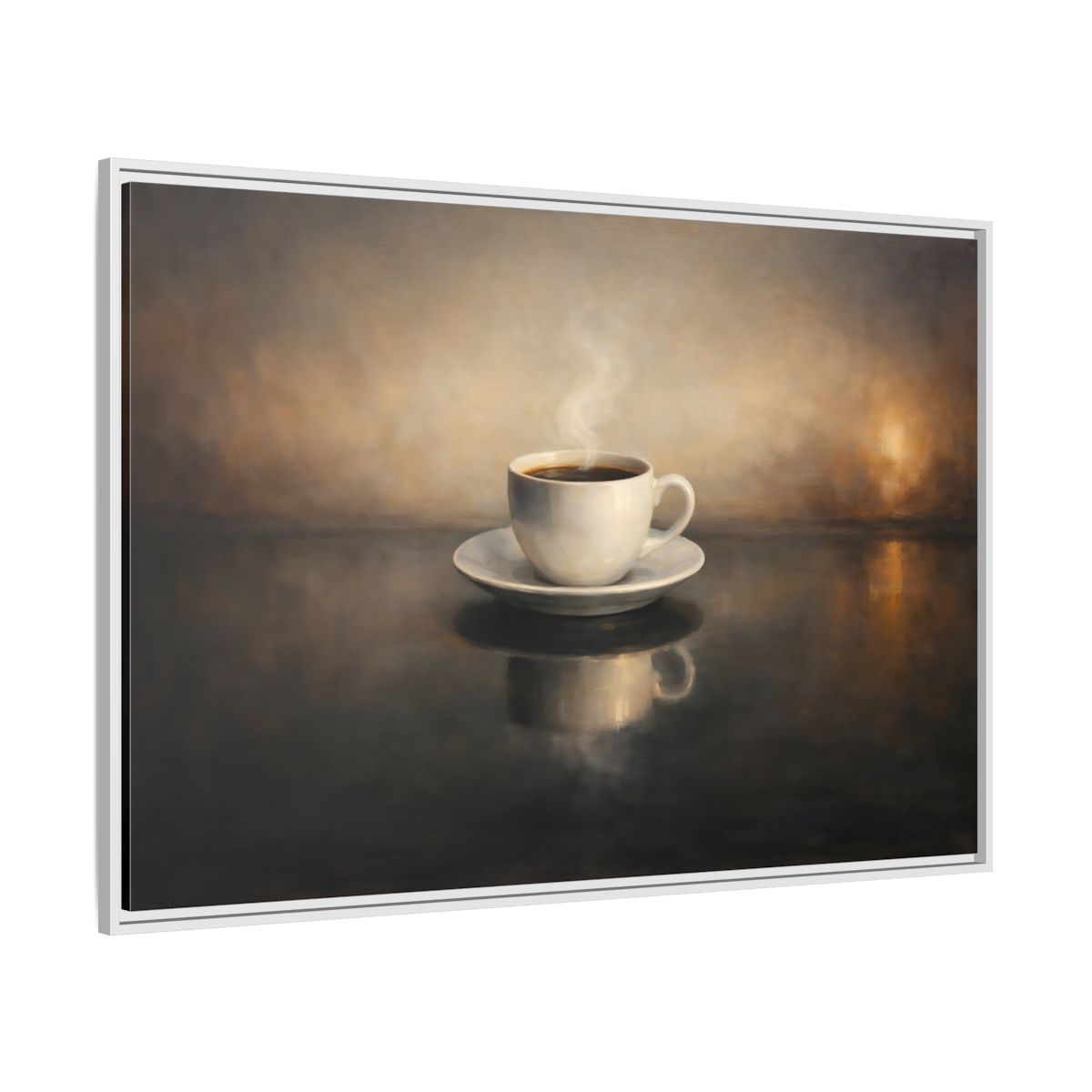 Side Mockup 7. Vintage Coffee Cup Warm Brown Coffee shown as stretched canvas wall art