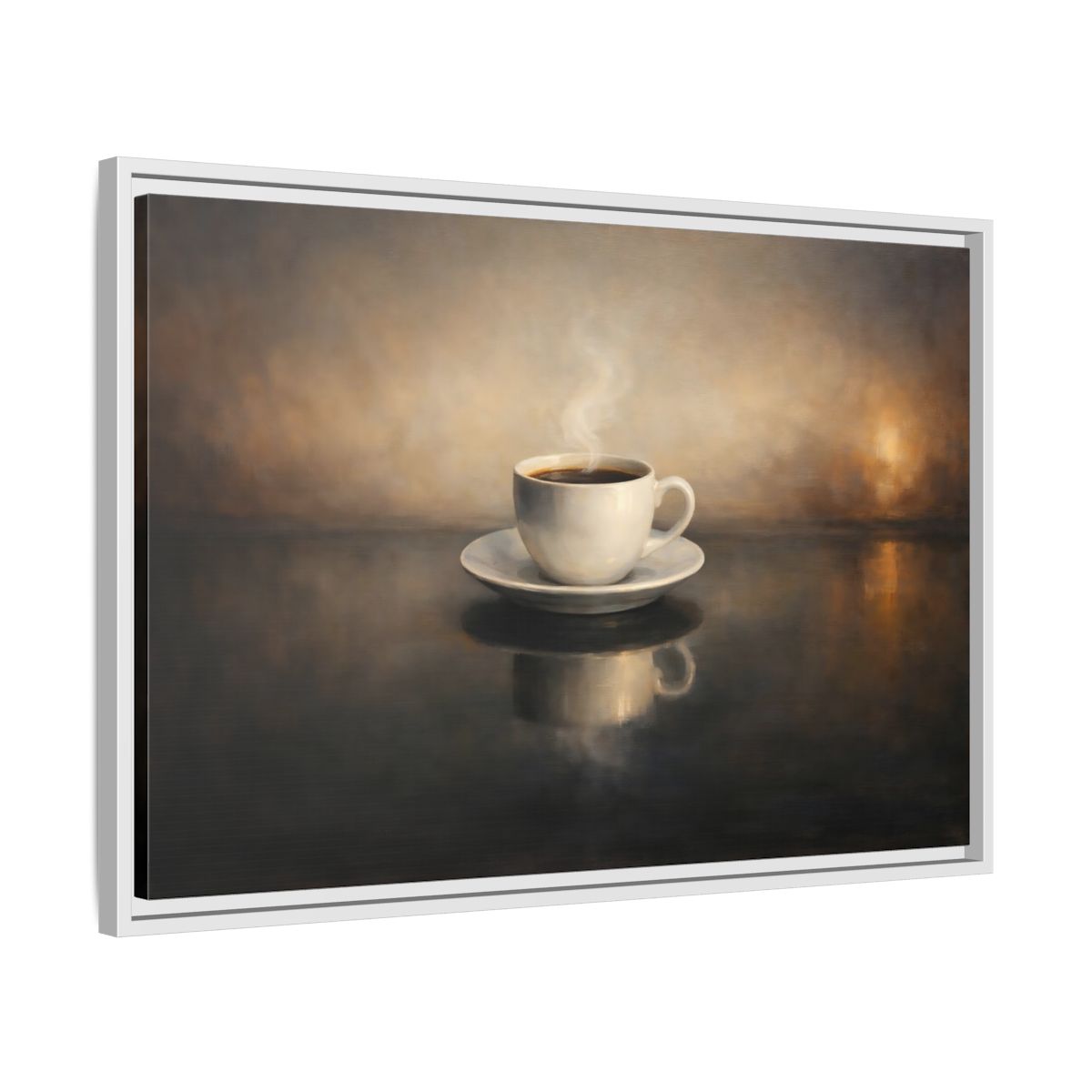 Side Mockup 10. Vintage Coffee Cup Warm Brown Coffee shown as stretched canvas wall art