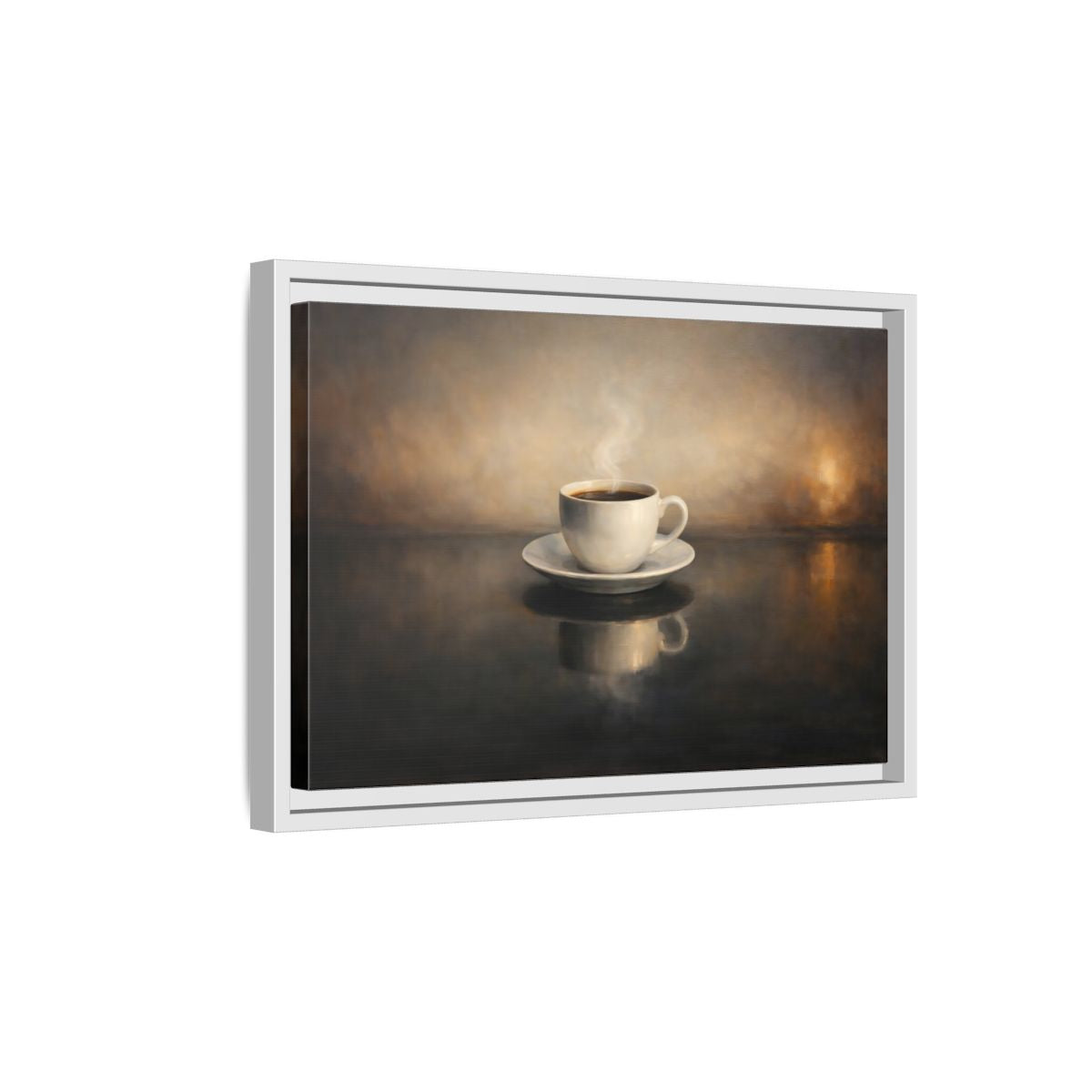 Side Mockup 4. Vintage Coffee Cup Warm Brown Coffee shown as stretched canvas wall art