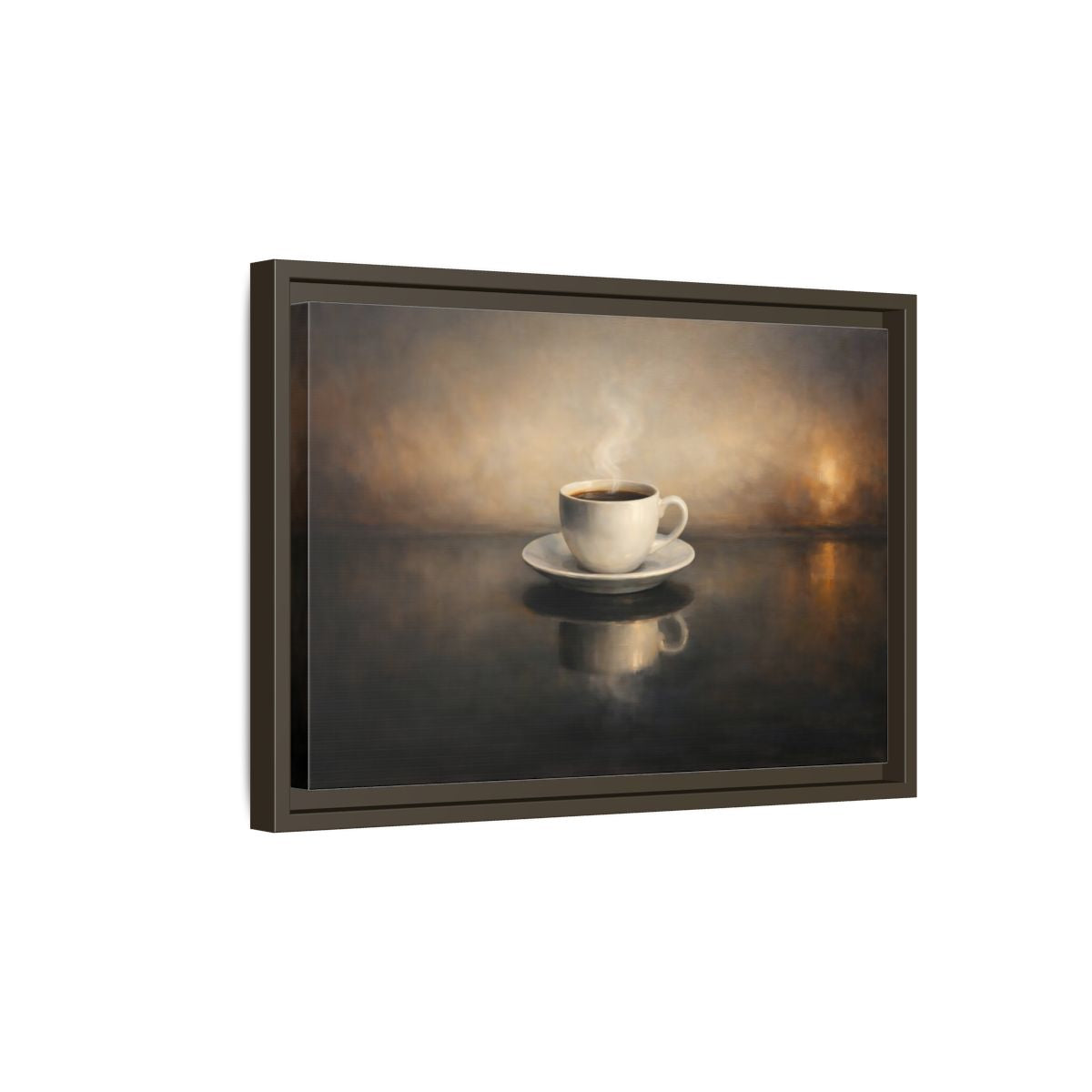 Side Mockup 5. Vintage Coffee Cup Warm Brown Coffee shown as stretched canvas wall art
