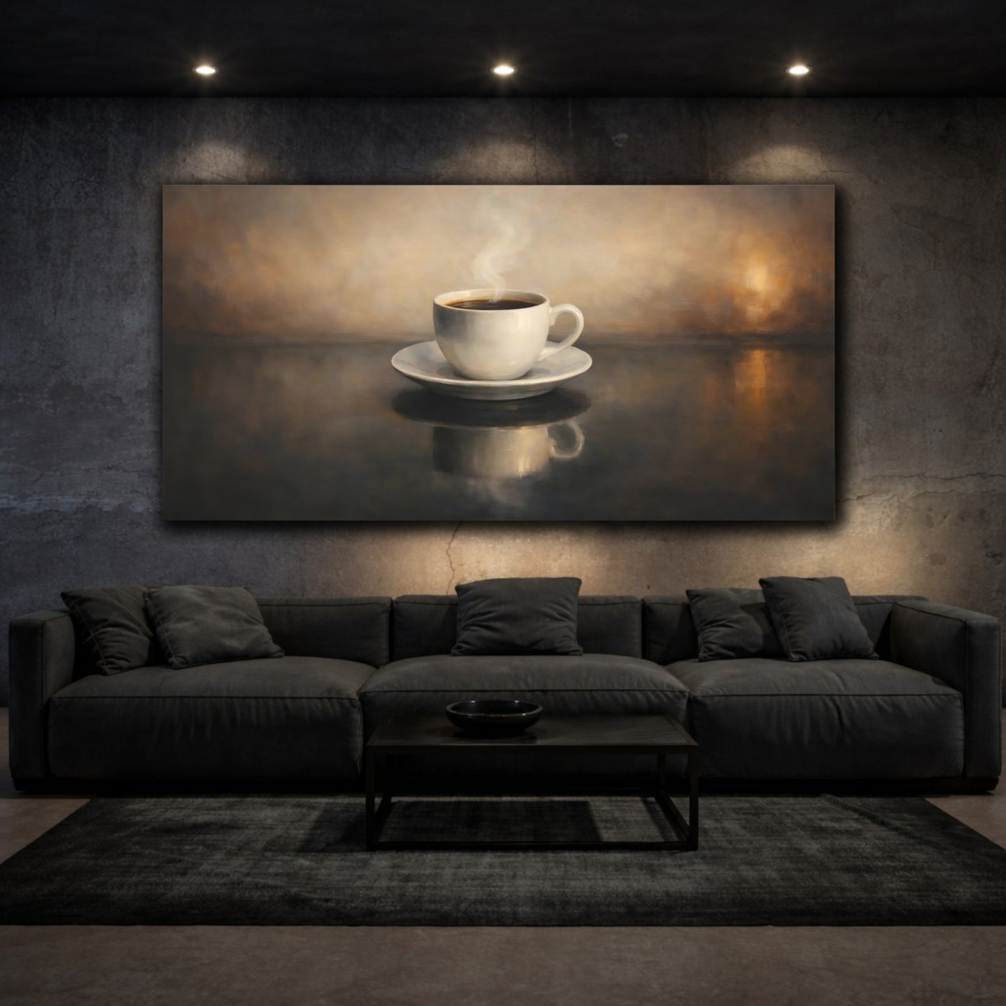 Mockup 2. Vintage Coffee Cup Warm Coffee shown as stretched canvas wall art