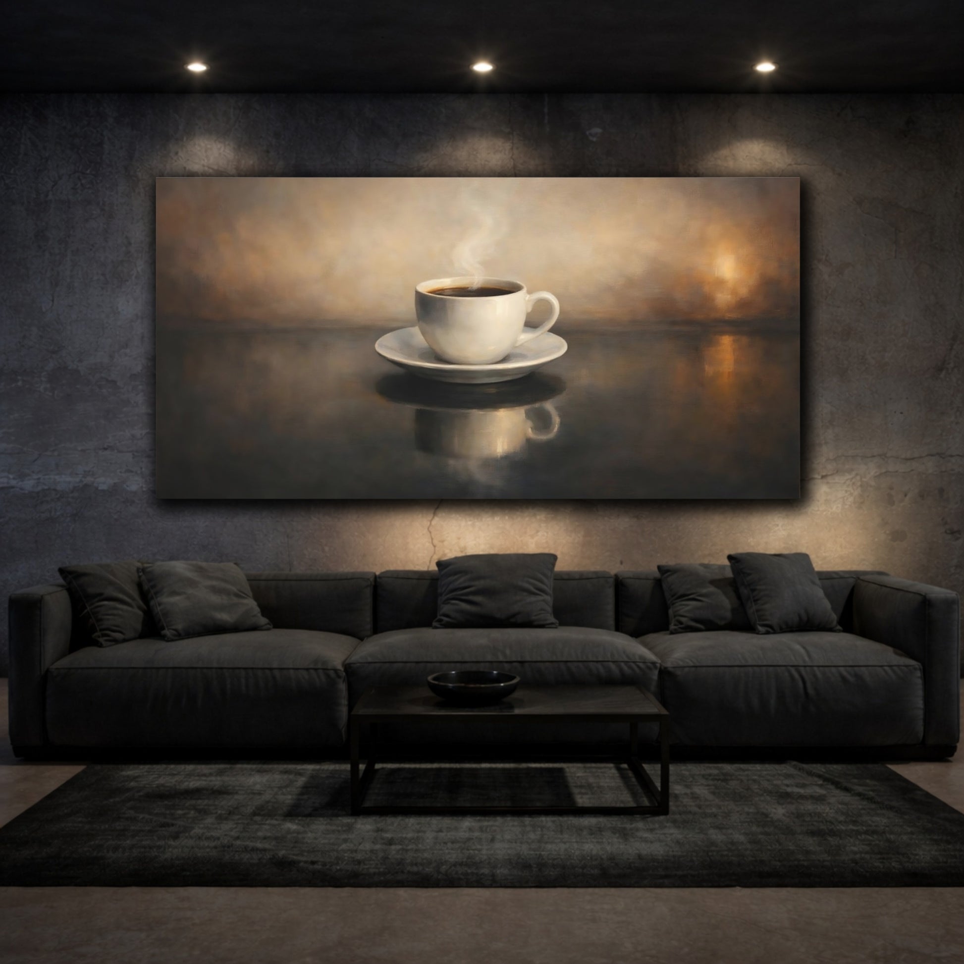 Mockup 2. Vintage Coffee Cup Warm Coffee shown as stretched canvas wall art