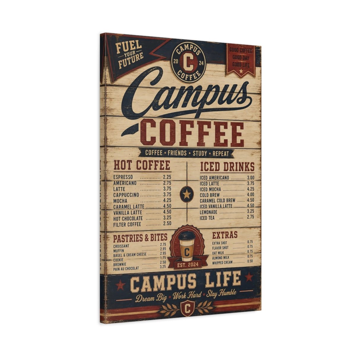 Vintage Coffee Menu Canvas Wall Art Print – Kitchen, Dining Area - YesArtYes