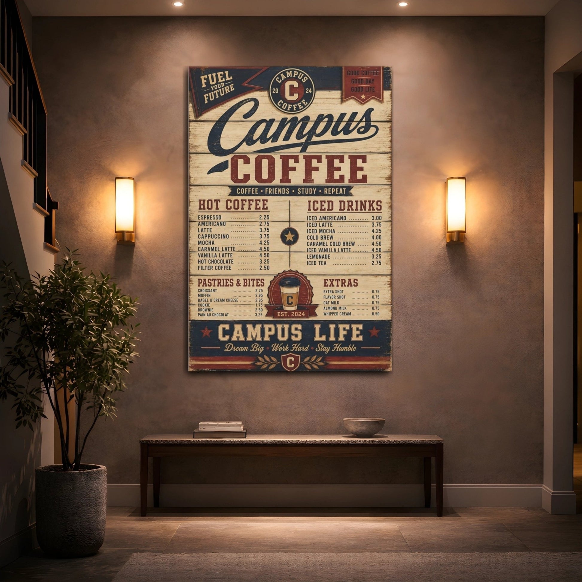 Vintage Coffee Menu Canvas Wall Art Print – Kitchen, Dining Area - YesArtYes
