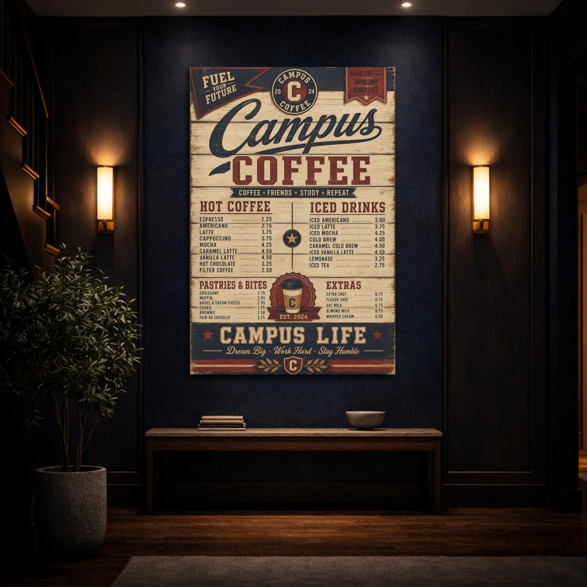 Vintage Coffee Menu Canvas Wall Art Print – Kitchen, Dining Area - YesArtYes