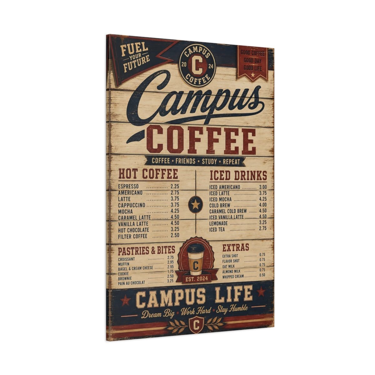 Vintage Coffee Menu Canvas Wall Art Print – Kitchen, Dining Area - YesArtYes