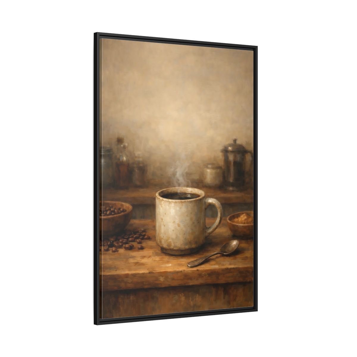 Vintage Coffee Mug Brown - Framed Canvas Wall Art Print - YesArtYes