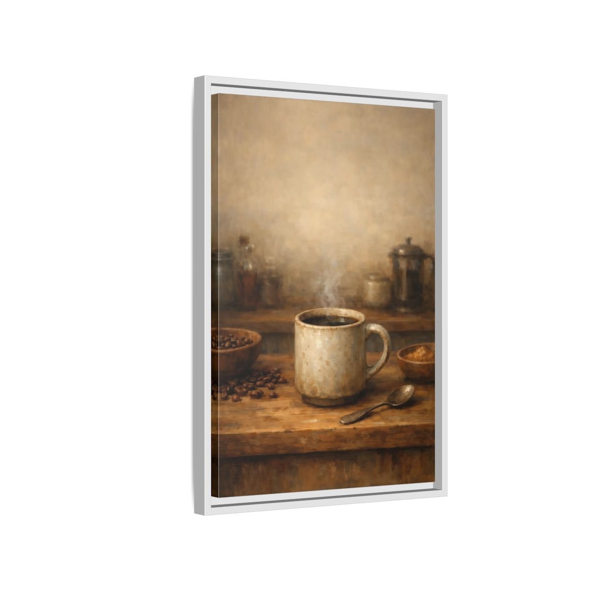 Vintage Coffee Mug Brown - Framed Canvas Wall Art Print - YesArtYes