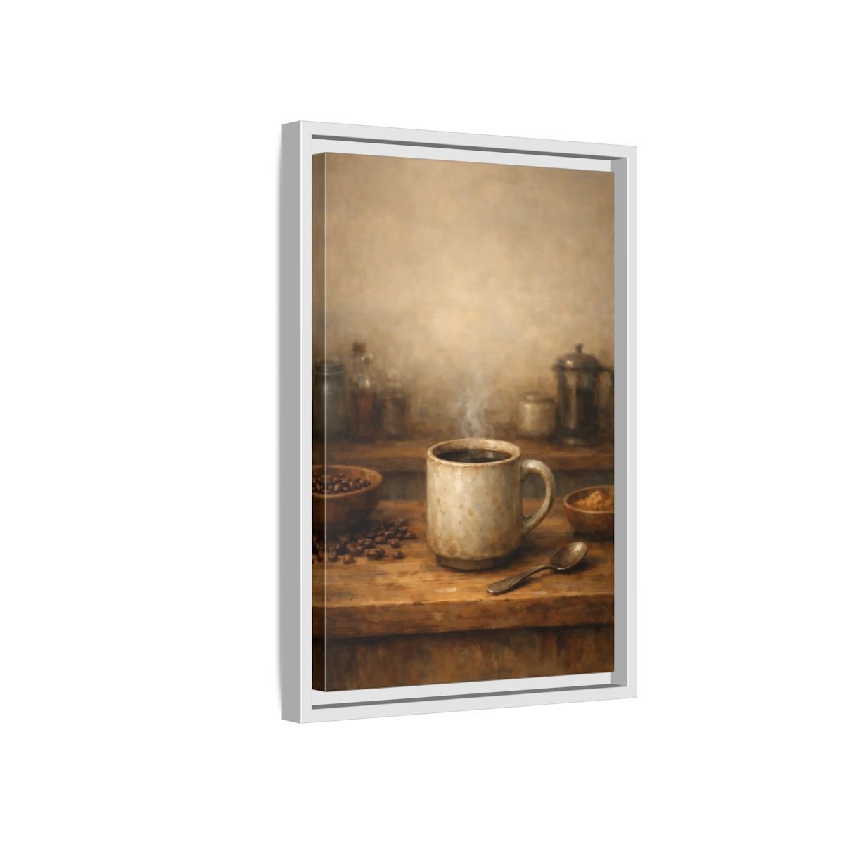 Vintage Coffee Mug Brown - Framed Canvas Wall Art Print - YesArtYes