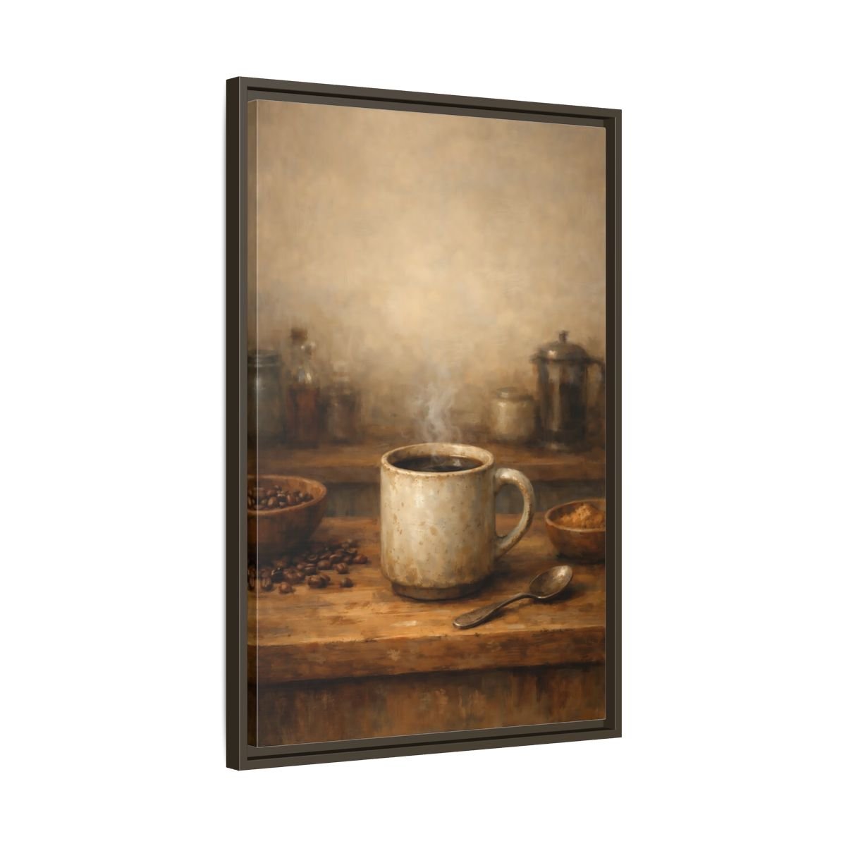 Vintage Coffee Mug Brown - Framed Canvas Wall Art Print - YesArtYes