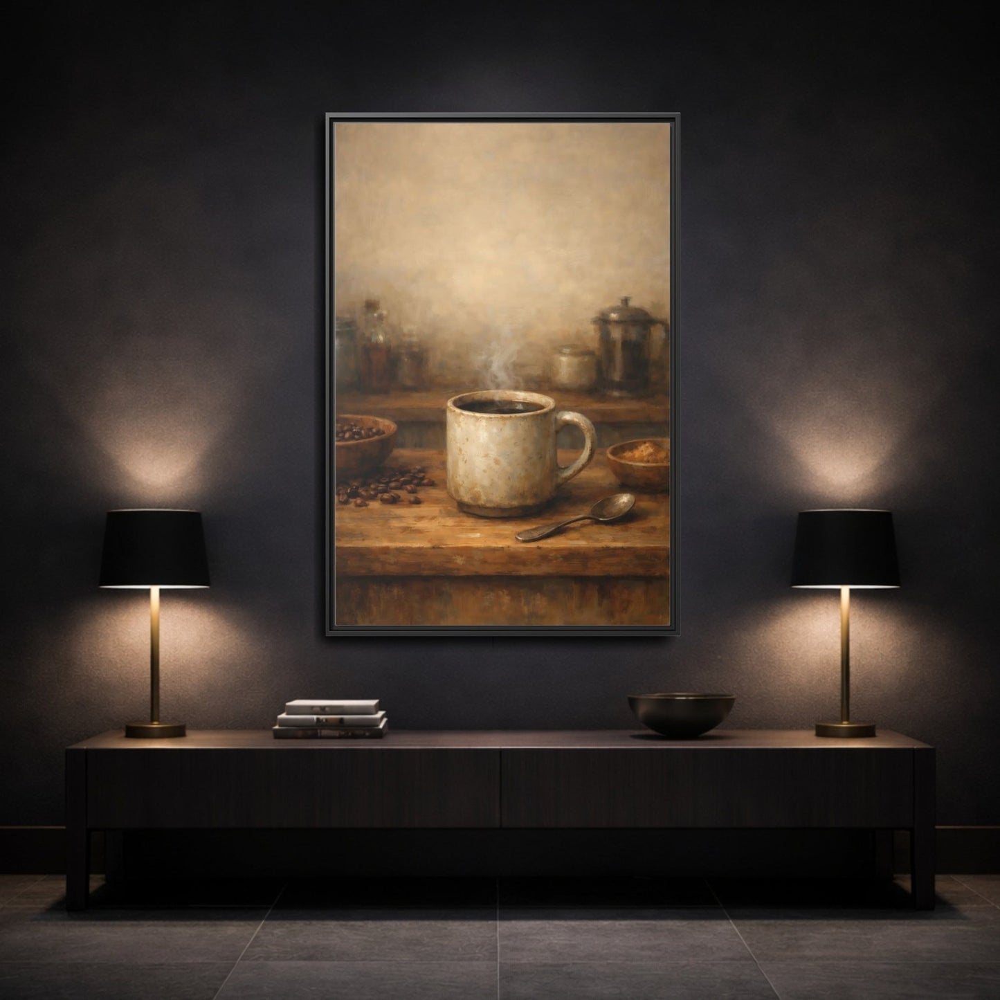 Vintage Coffee Mug Brown - Framed Canvas Wall Art Print - YesArtYes