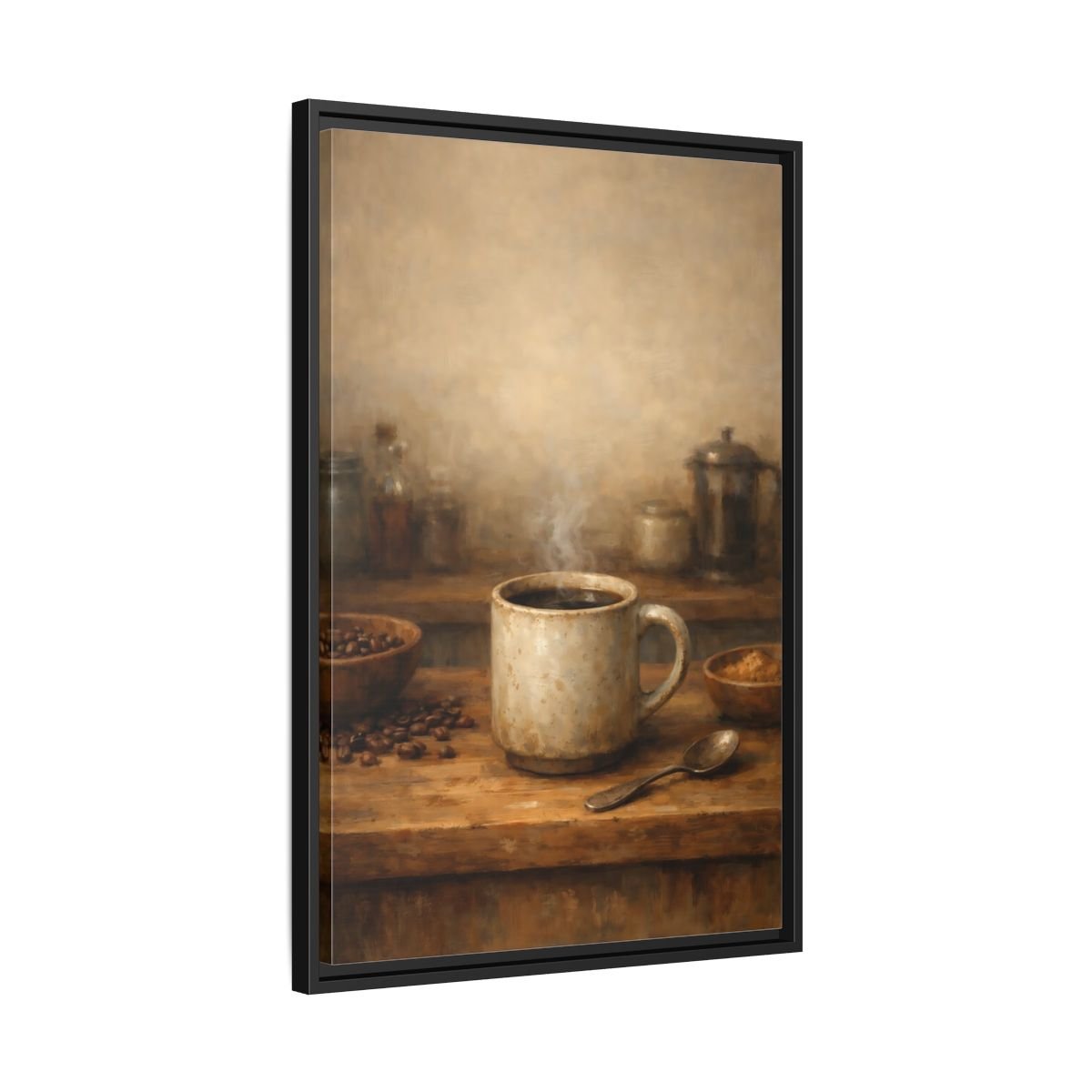 Vintage Coffee Mug Brown - Framed Canvas Wall Art Print - YesArtYes