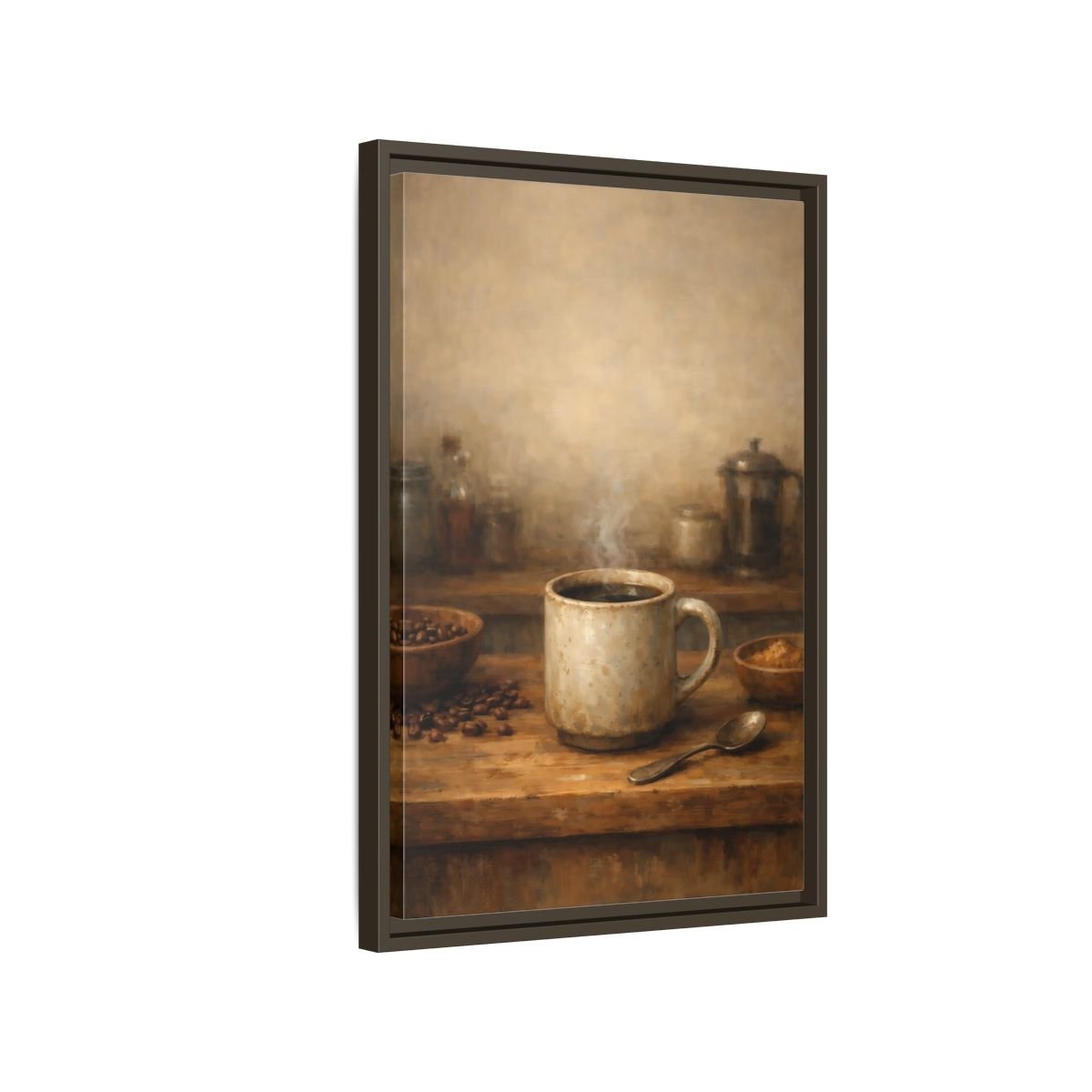 Vintage Coffee Mug Brown - Framed Canvas Wall Art Print - YesArtYes