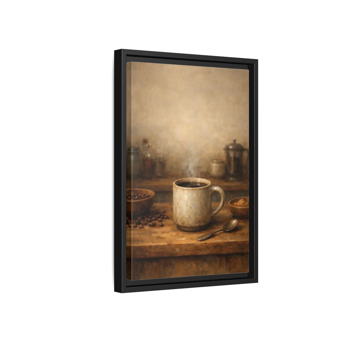 Vintage Coffee Mug Brown - Framed Canvas Wall Art Print - YesArtYes
