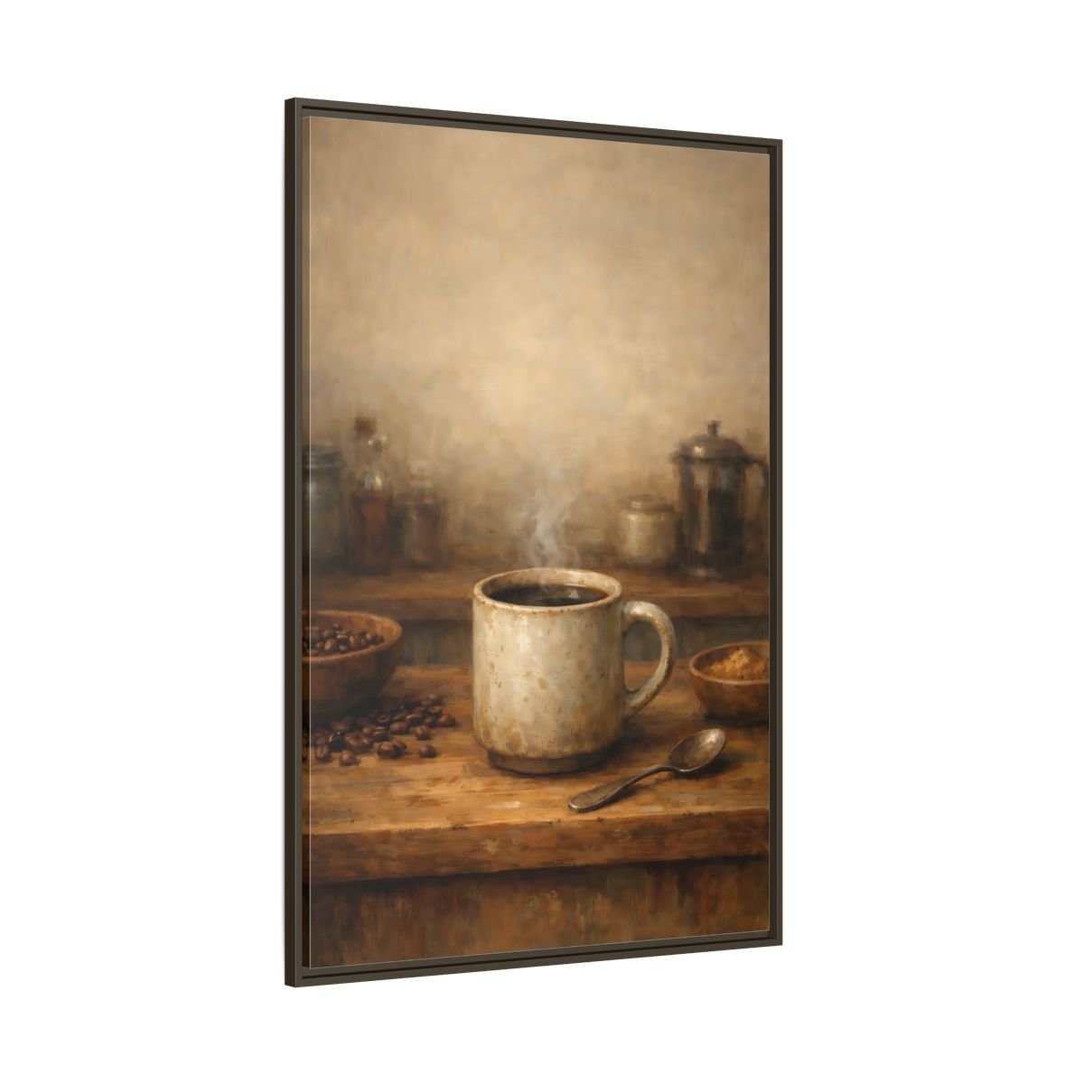 Vintage Coffee Mug Brown - Framed Canvas Wall Art Print - YesArtYes