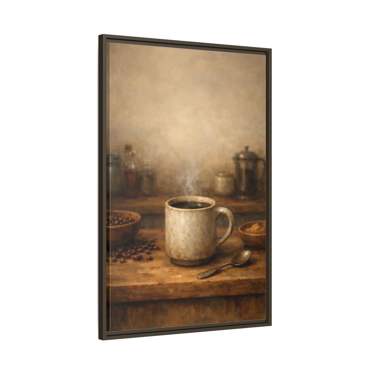 Vintage Coffee Mug Brown - Framed Canvas Wall Art Print - YesArtYes
