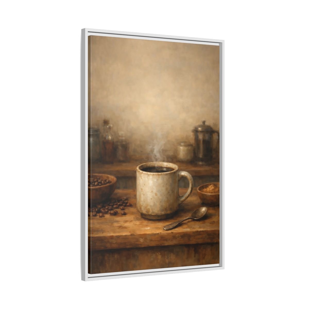Vintage Coffee Mug Brown - Framed Canvas Wall Art Print - YesArtYes