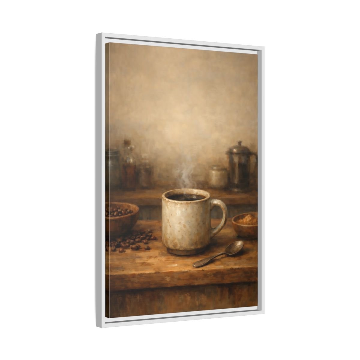Vintage Coffee Mug Brown - Framed Canvas Wall Art Print - YesArtYes