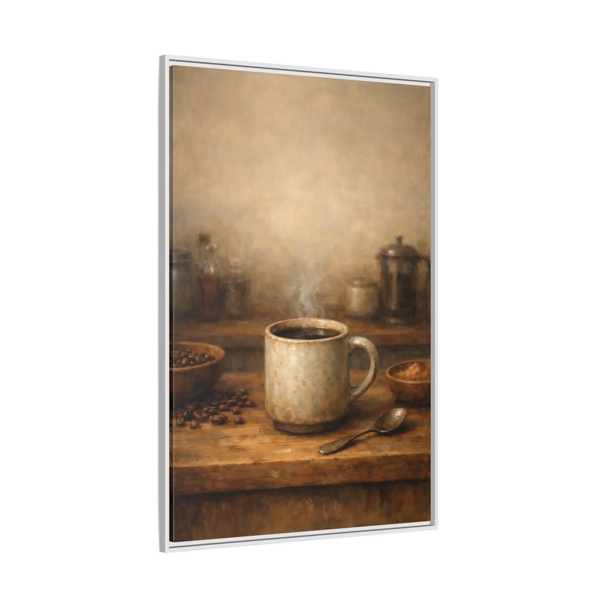Vintage Coffee Mug Brown - Framed Canvas Wall Art Print - YesArtYes
