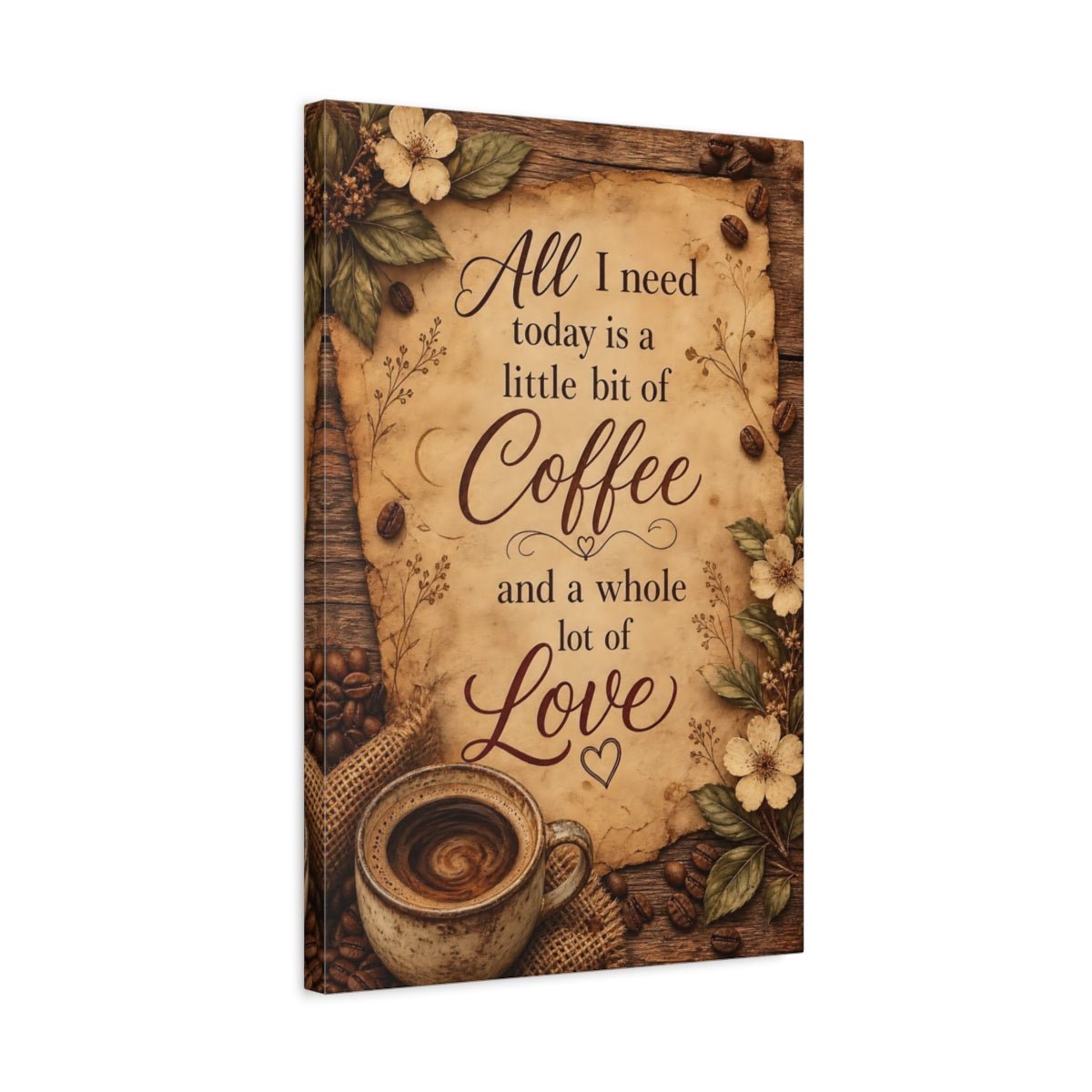 Vintage Coffee Quote Brown And Beige Canvas Print – Kitchen, Feature Wall - YesArtYes