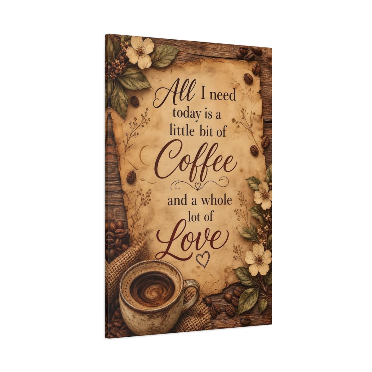 Vintage Coffee Quote Brown And Beige Canvas Print – Kitchen, Feature Wall - YesArtYes