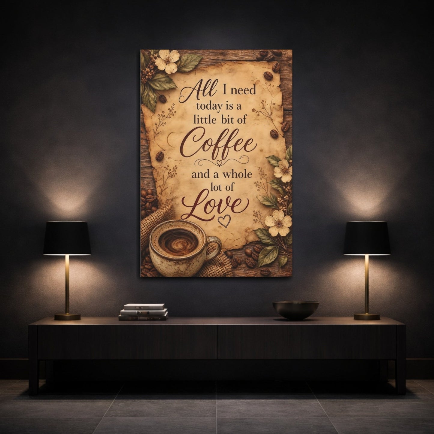 Vintage Coffee Quote Brown And Beige Canvas Print – Kitchen, Feature Wall - YesArtYes