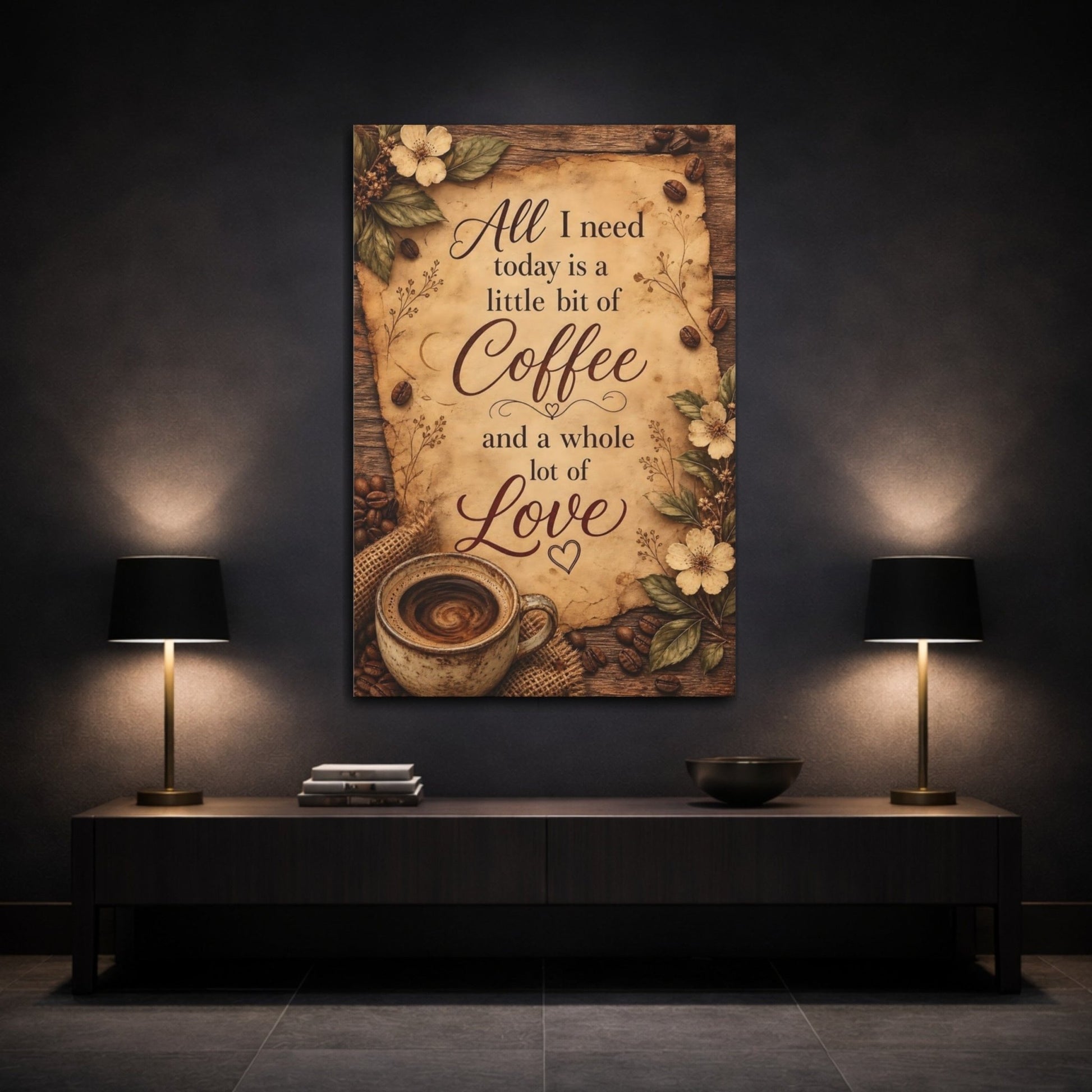 Vintage Coffee Quote Brown And Beige Canvas Print – Kitchen, Feature Wall - YesArtYes