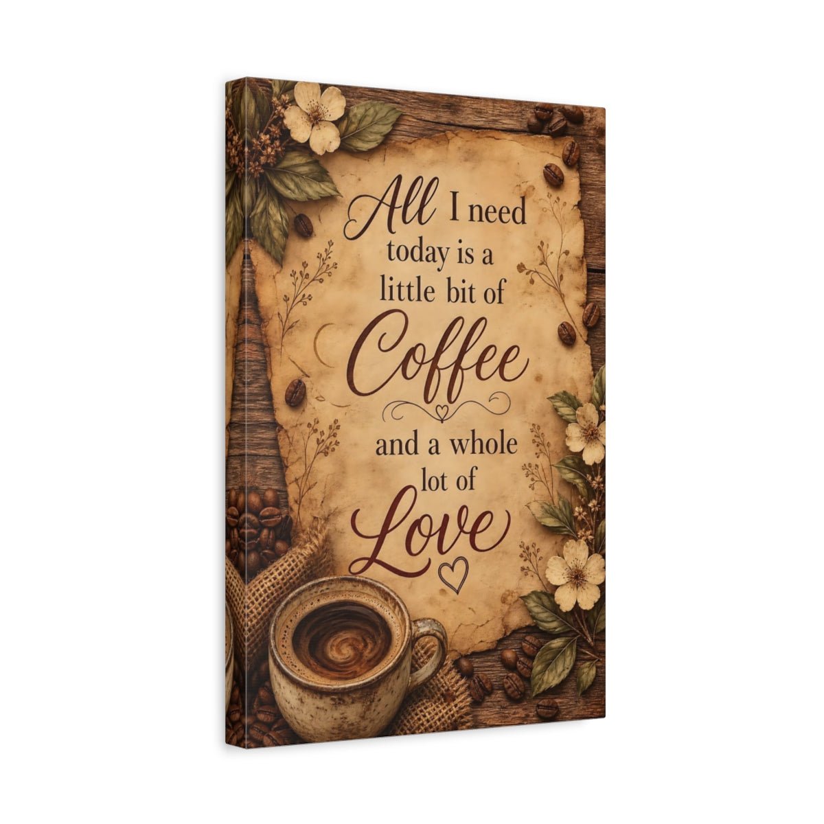 Vintage Coffee Quote Brown And Beige Canvas Print – Kitchen, Feature Wall - YesArtYes