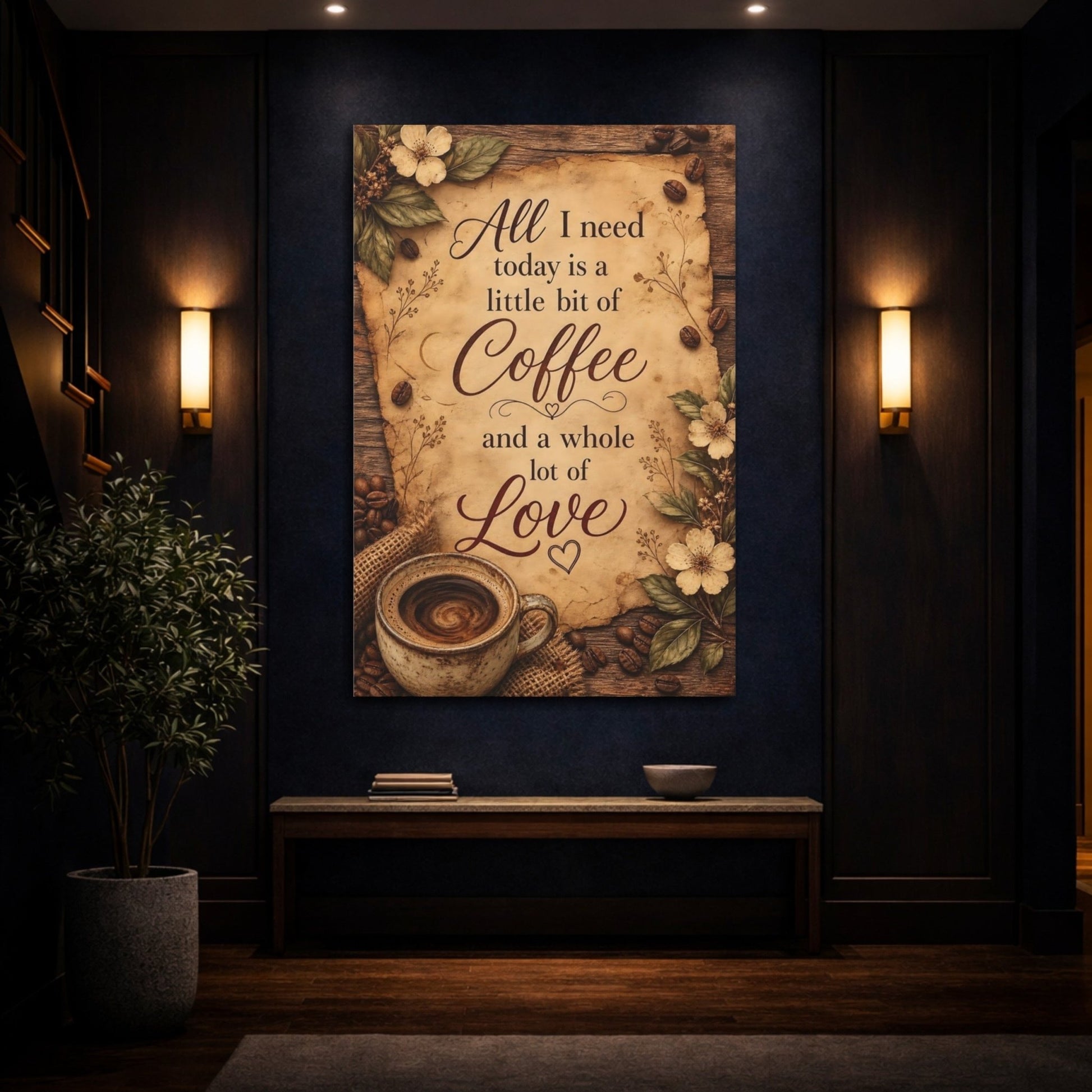 Vintage Coffee Quote Brown And Beige Canvas Print – Kitchen, Feature Wall - YesArtYes