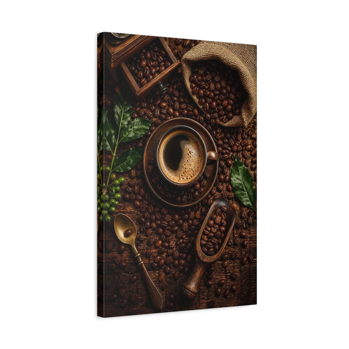 Side Mockup 3. Vintage Coffee Rich Brown Coffee shown as stretched canvas wall art